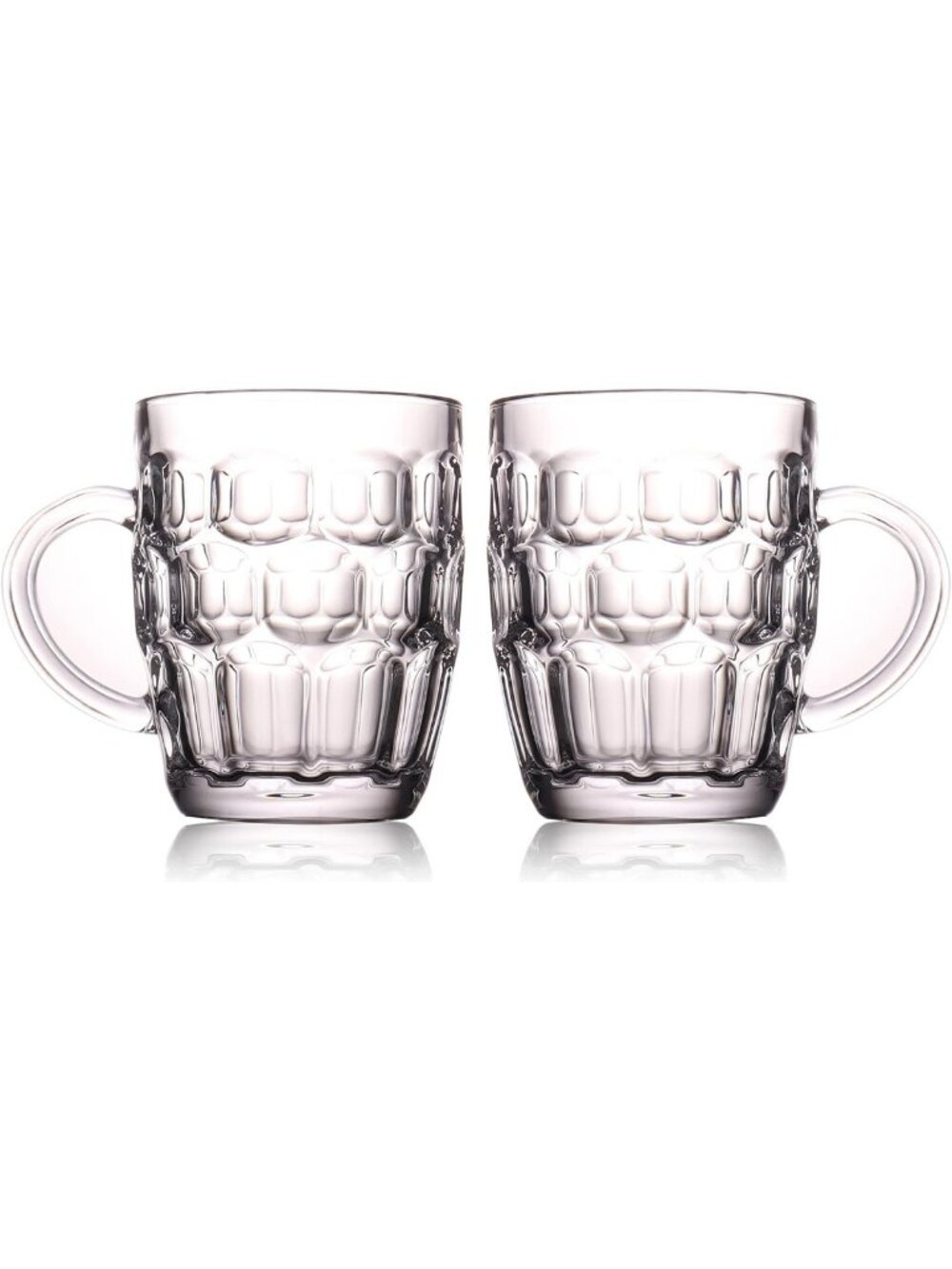 Set of 2 Thick Dimple Stein Beer Mugs - Heavy Clear Glass with Handle